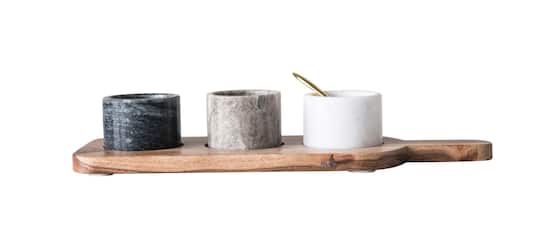 Hello Honey® Acacia Wood Board with Marble Pinch Pots & Spoon Set